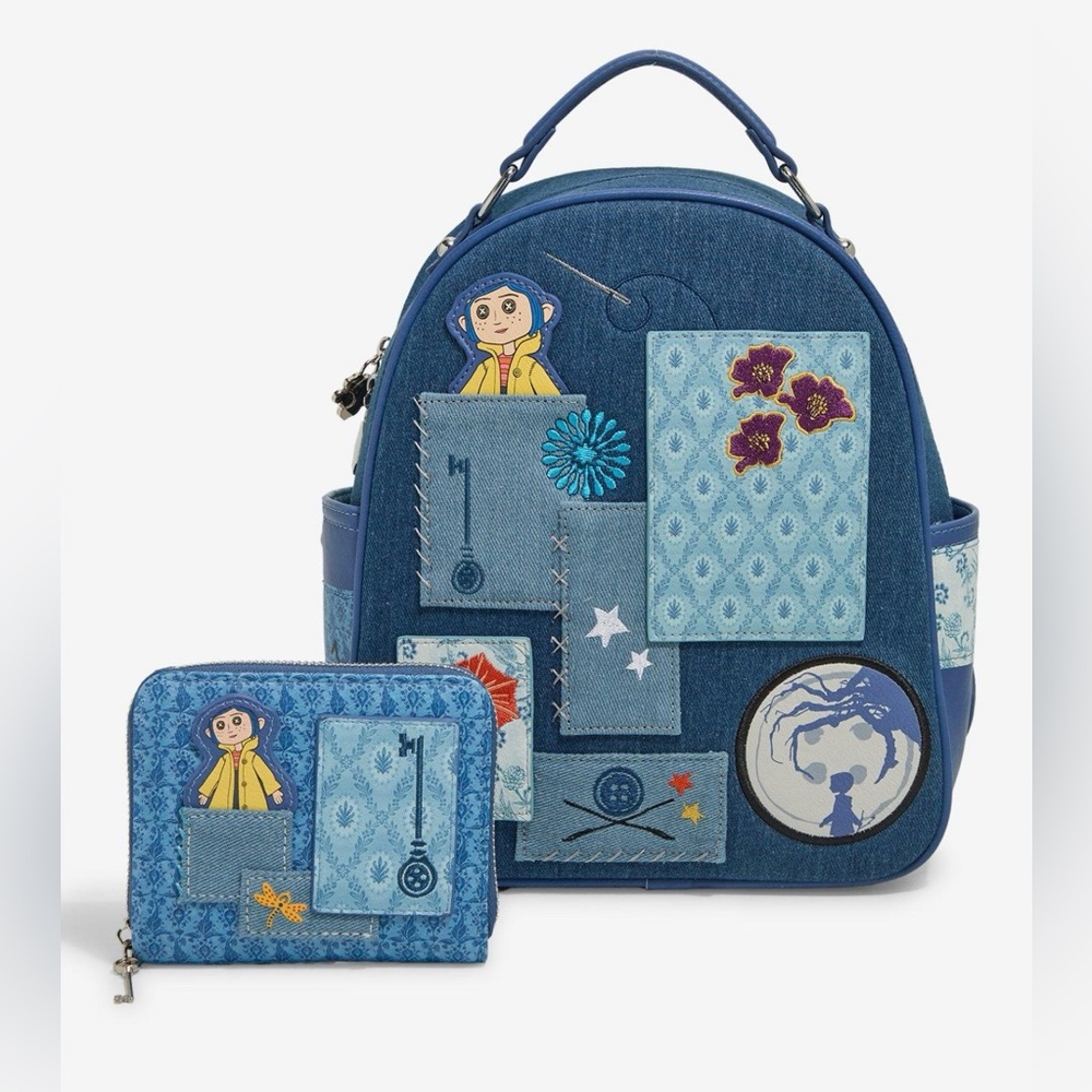 NWT Her Universe Coraline patchwork mini backpack w/matching wallet